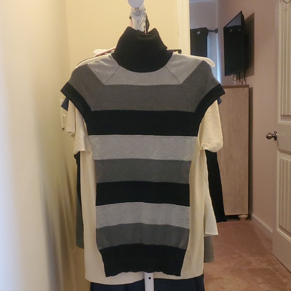 Striped Black and Gray Turtleneck Sweater Bodycon Dress